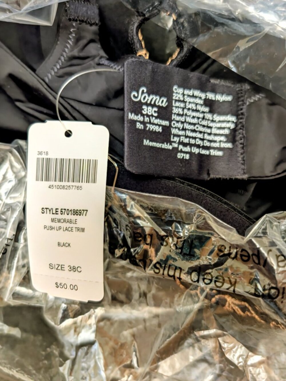 SOMA Memorable Push-Up Lace Trim Bra - Convertable Straps - Size 38C - NWT - Picture 12 of 12